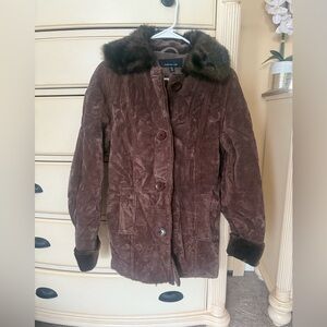 Jones New York Chocolate Teddy Jacket with Faux Fur Collar